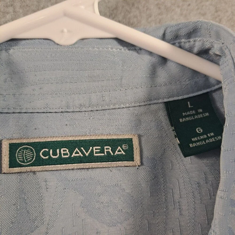 Cubavera Shirt Mens L Tropical Blue Floral Short Sleeve Button-Up Beach VACATION